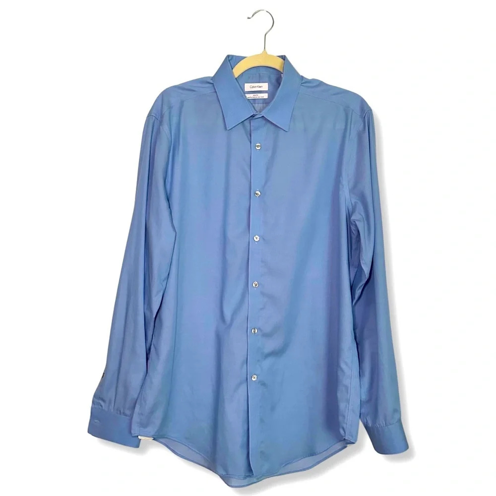Calvin Klein Slim Fit Performance Non-Iron Blue Button Down Shirt.